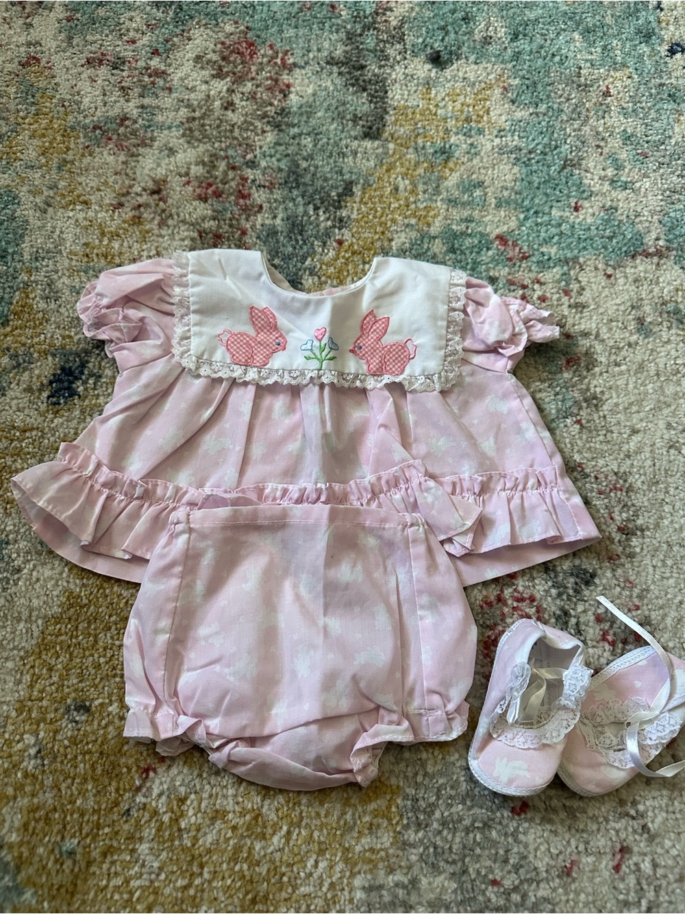 Pink Baby Girls Matching Set with Bunny Appliqué